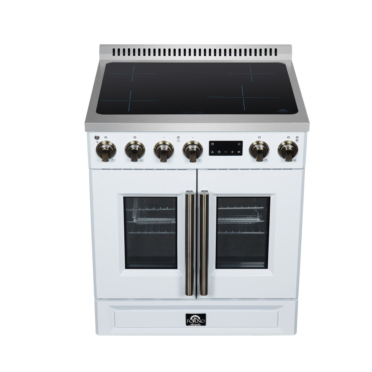 Torino French Door 30 Inch Induction Range with Air Fryer, Air Sous Vide & True Convection, Dual Broiler, White - BonPrix Électroménagers