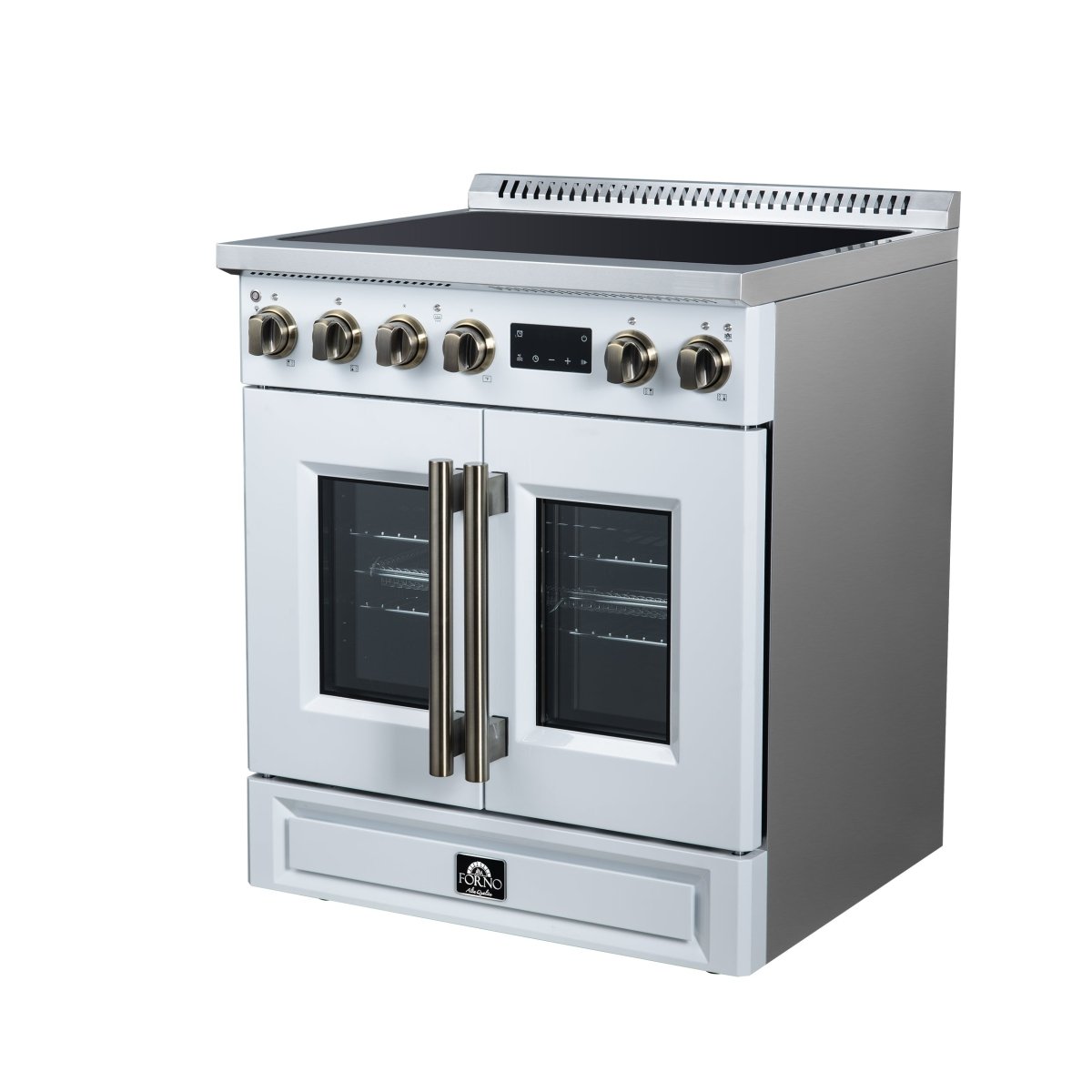 Torino French Door 30 Inch Induction Range with Air Fryer, Air Sous Vide & True Convection, Dual Broiler, White - BonPrix Électroménagers