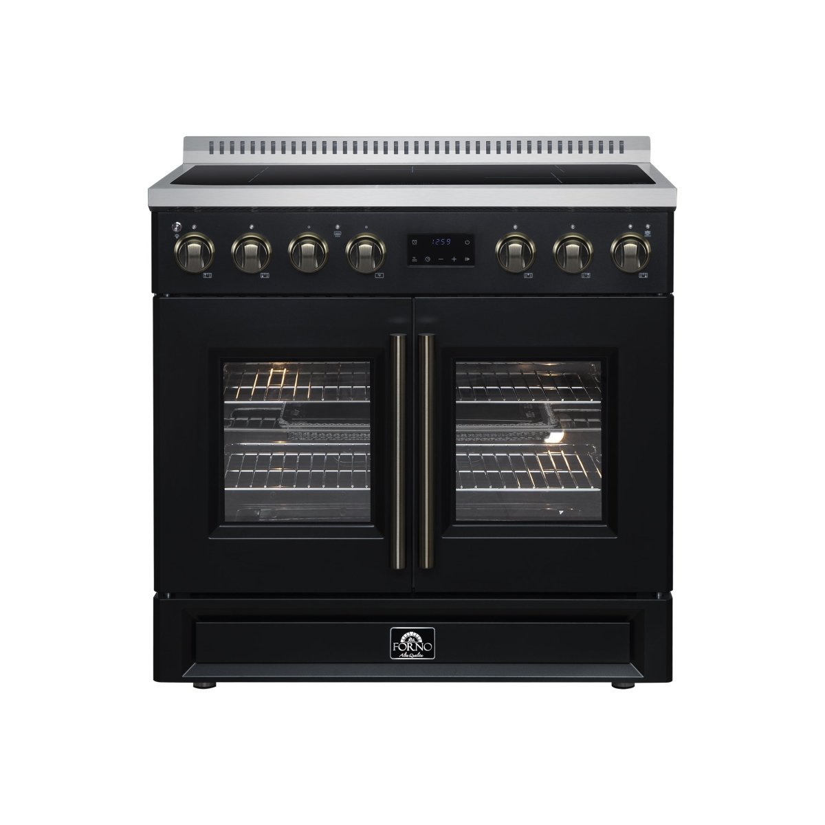 Torino French Door 36 Inch Induction Range with Air Fryer, Air Sous Vide & True Convection, Dual Broiler, Black - BonPrix Électroménagers