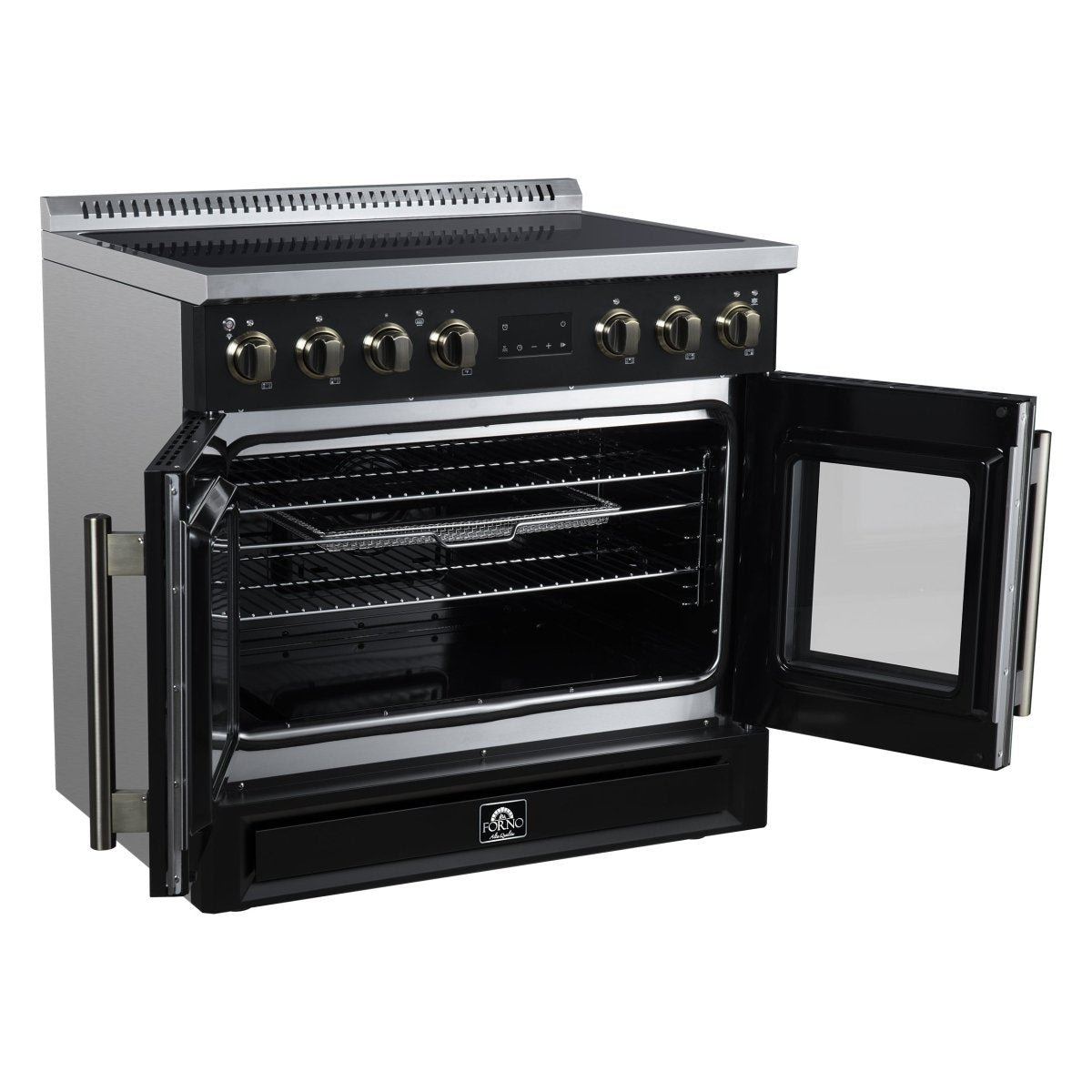 Torino French Door 36 Inch Induction Range with Air Fryer, Air Sous Vide & True Convection, Dual Broiler, Black - BonPrix Électroménagers
