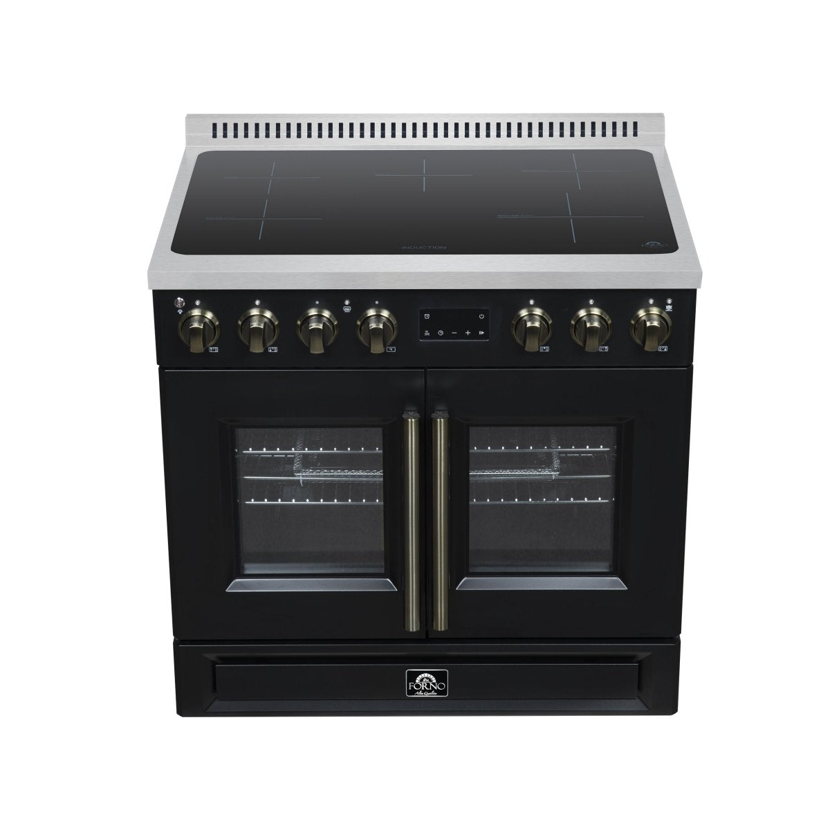 Torino French Door 36 Inch Induction Range with Air Fryer, Air Sous Vide & True Convection, Dual Broiler, Black - BonPrix Électroménagers