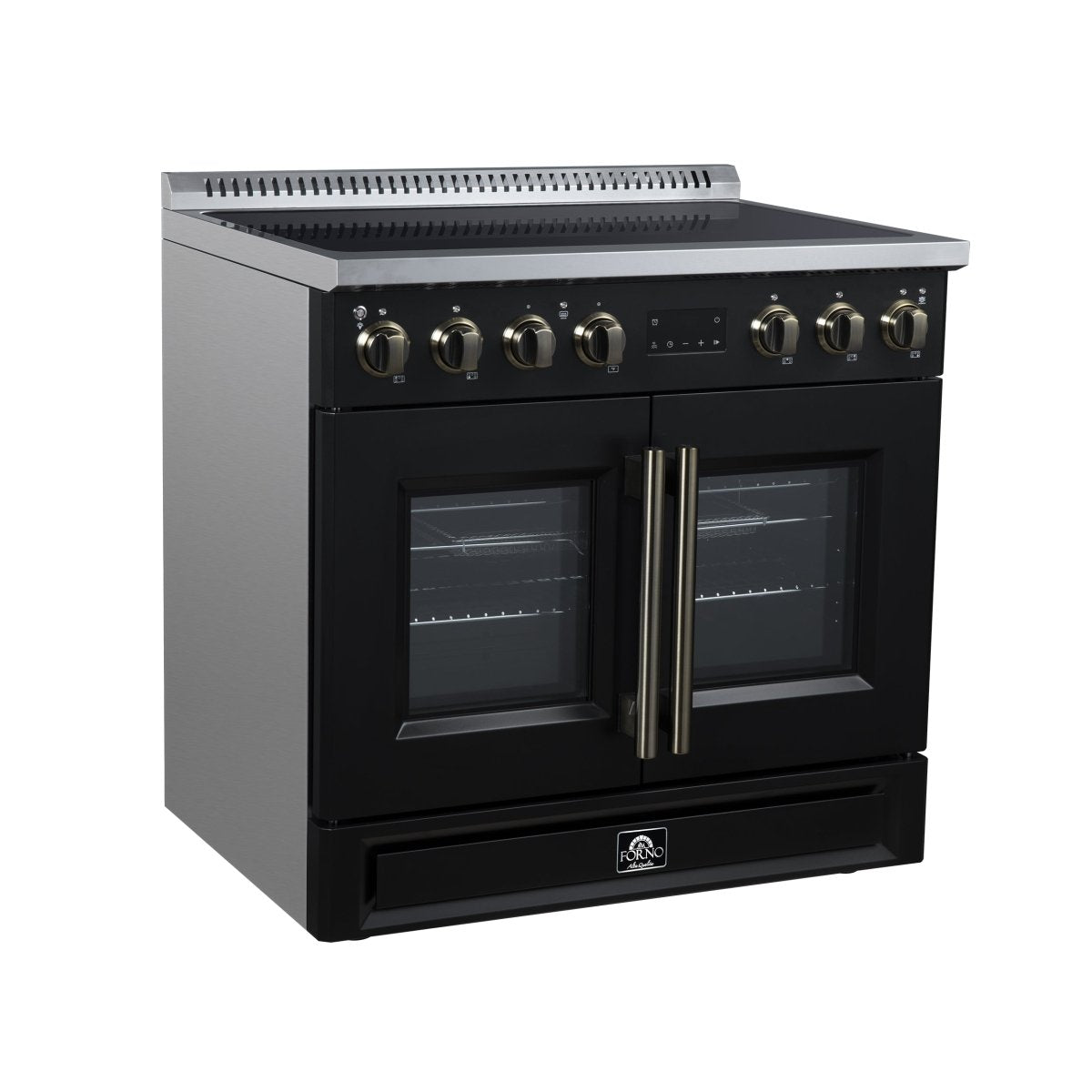 Torino French Door 36 Inch Induction Range with Air Fryer, Air Sous Vide & True Convection, Dual Broiler, Black - BonPrix Électroménagers