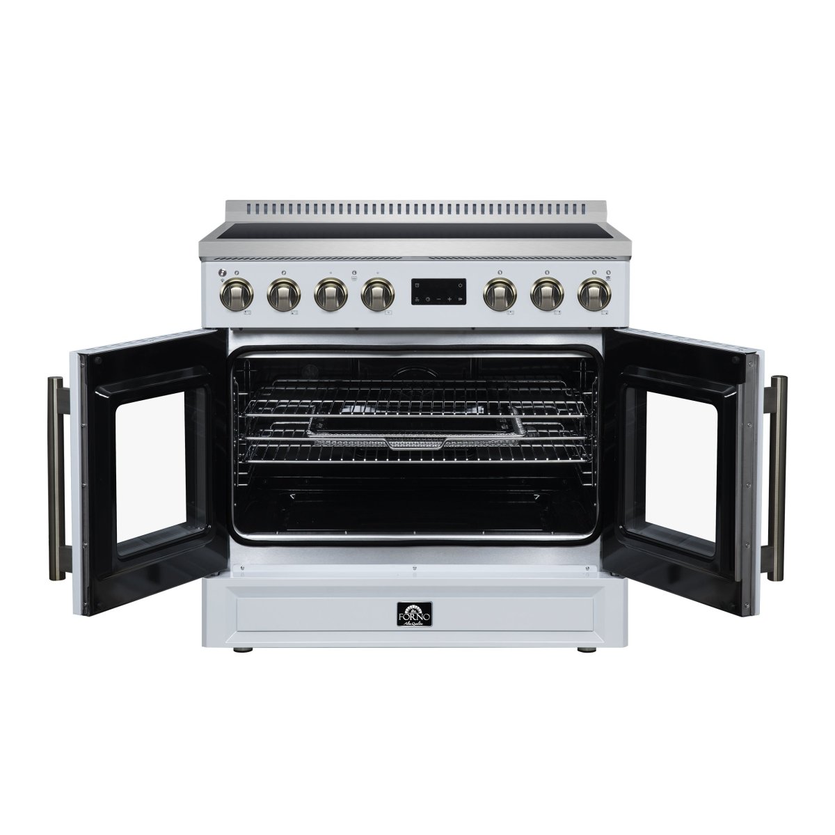 Torino French Door 36 Inch Induction Range with Air Fryer, Air Sous Vide & True Convection, Dual Broiler, White - BonPrix Électroménagers