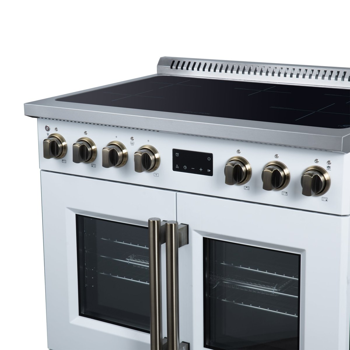 Torino French Door 36 Inch Induction Range with Air Fryer, Air Sous Vide & True Convection, Dual Broiler, White - BonPrix Électroménagers