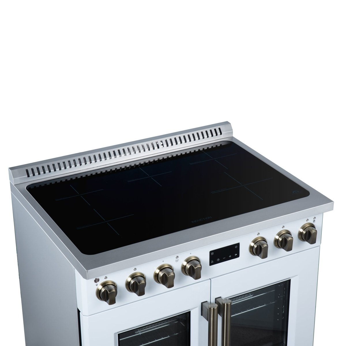 Torino French Door 36 Inch Induction Range with Air Fryer, Air Sous Vide & True Convection, Dual Broiler, White - BonPrix Électroménagers