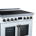 Torino French Door 36 Inch Induction Range with Air Fryer, Air Sous Vide & True Convection, Dual Broiler, White - BonPrix Électroménagers