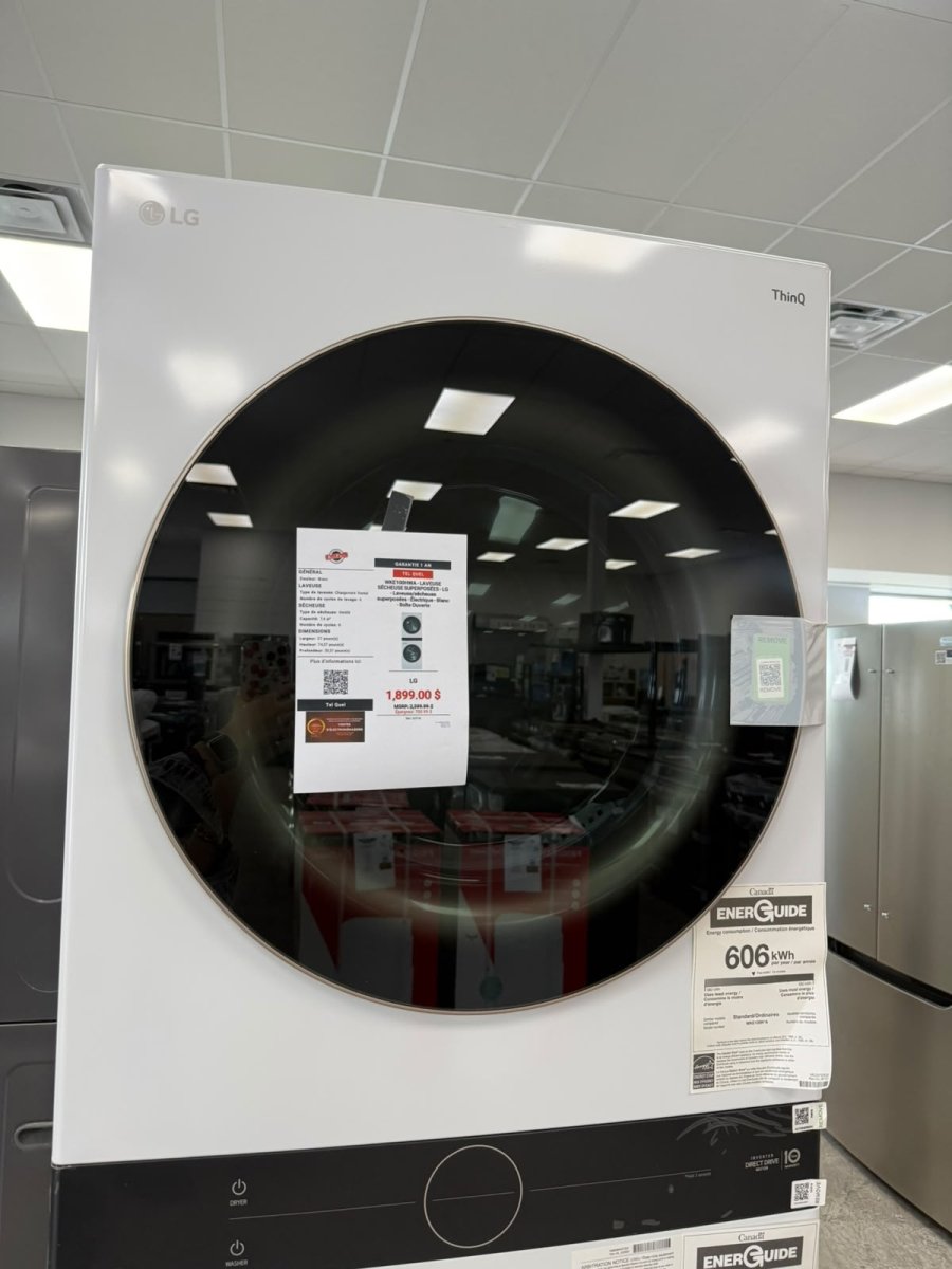 WKE100HWA - LAUNDRY CENTERS - LG - Stacked Washer/Dryer - Electric - White - Open Box - BonPrix Électroménagers