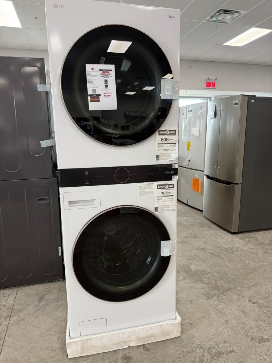 WKE100HWA - LAUNDRY CENTERS - LG - Stacked Washer/Dryer - Electric - White - Open Box - BonPrix Électroménagers