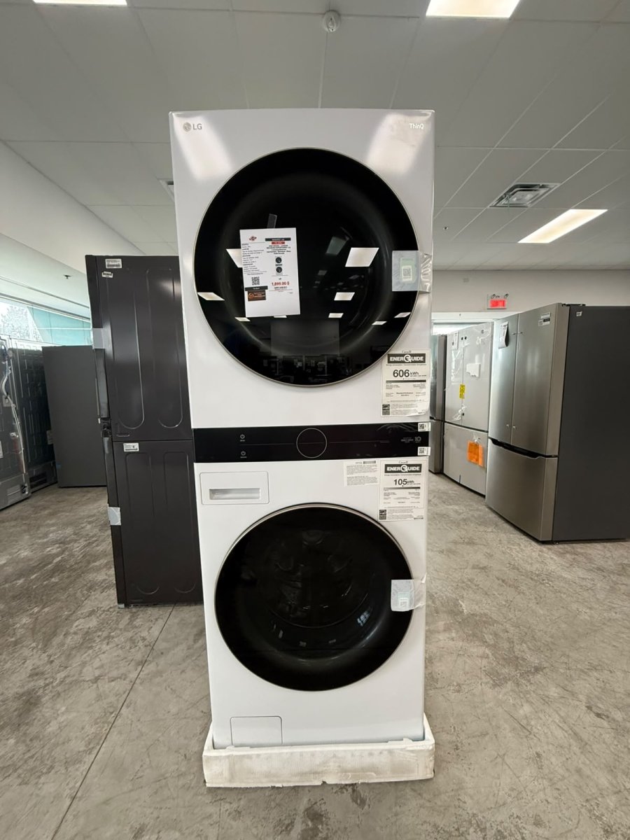 WKE100HWA - LAUNDRY CENTERS - LG - Stacked Washer/Dryer - Electric - White - Open Box - BonPrix Électroménagers